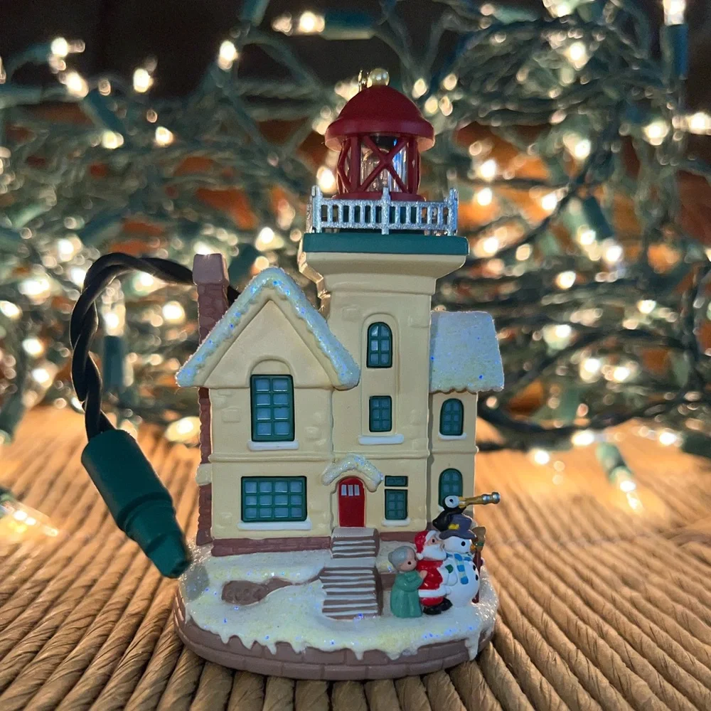 Hallmark Cream and Red Lighthouse Holiday Ornament